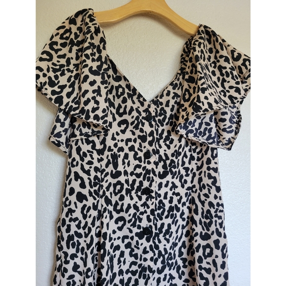 Womens Nic & Jo animal print mini dress with bell style puffed sleeves size L - Picture 9 of 10